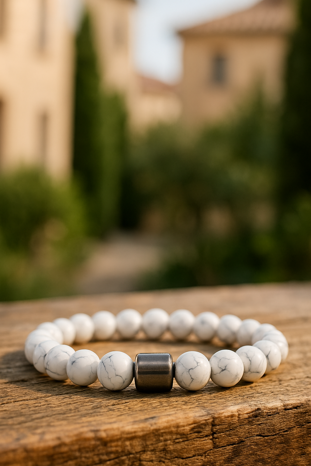 Bracelet en Howlite Blanche & Hématite Magnétique